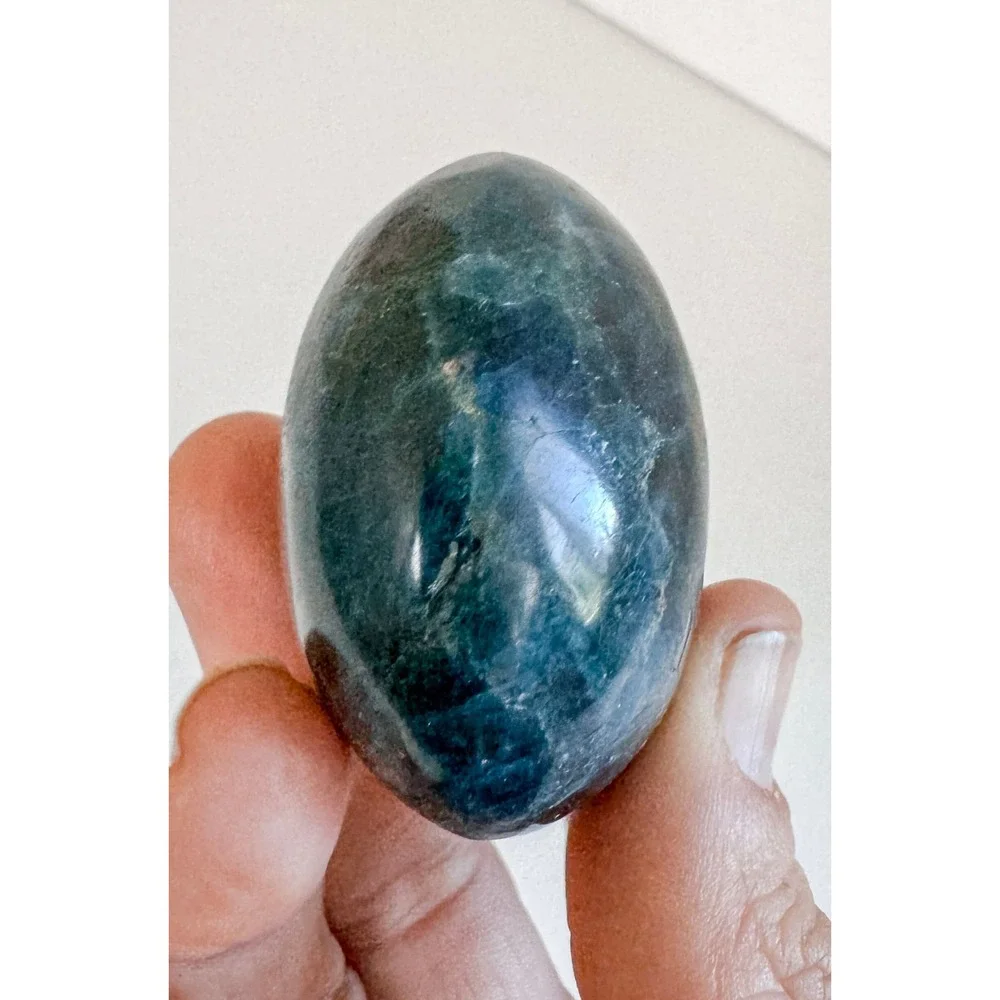 Blue Apatite Palm Stone Polished Healing Crystal Worry Meditation Stone 1.75